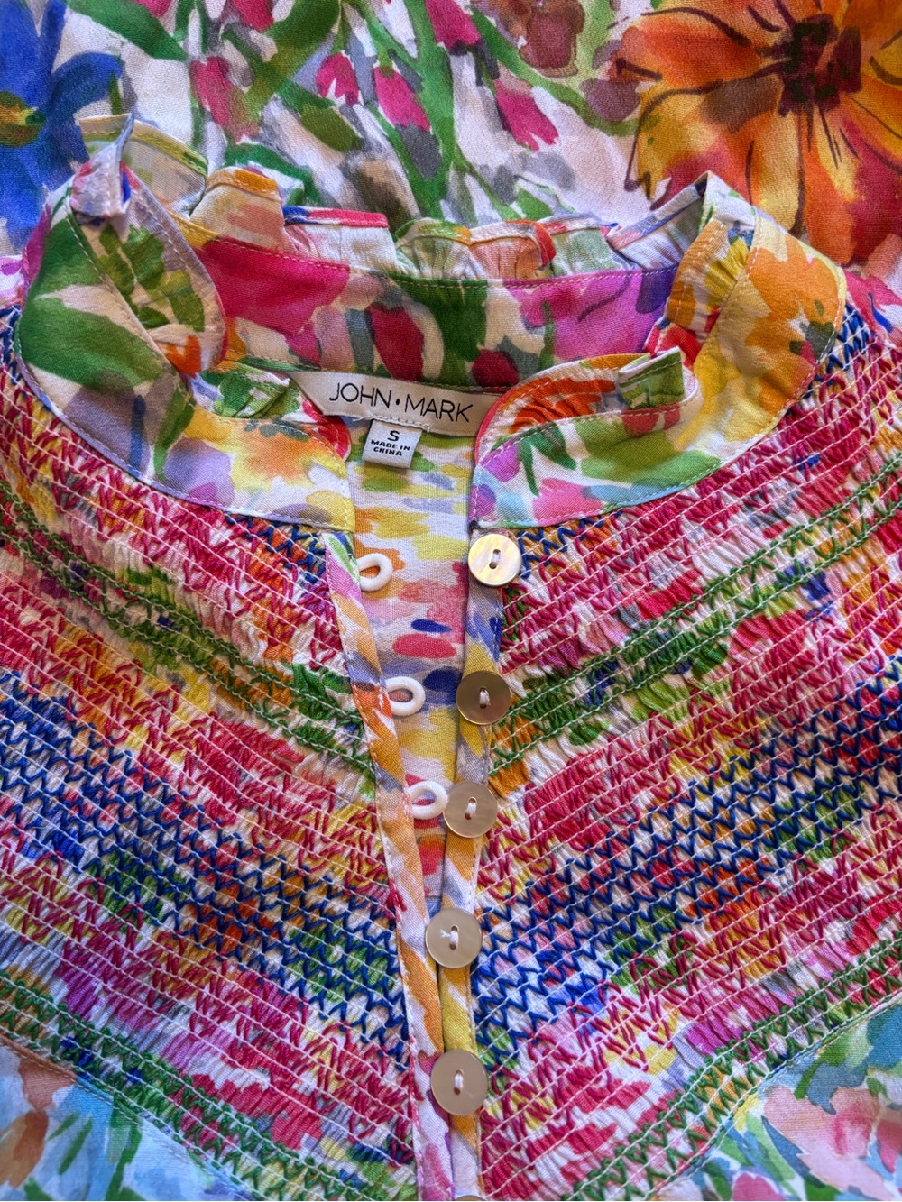 John Mark - Women's Multi Colored Floral Button-Front Popover Top Size S - Picture 3 of 9